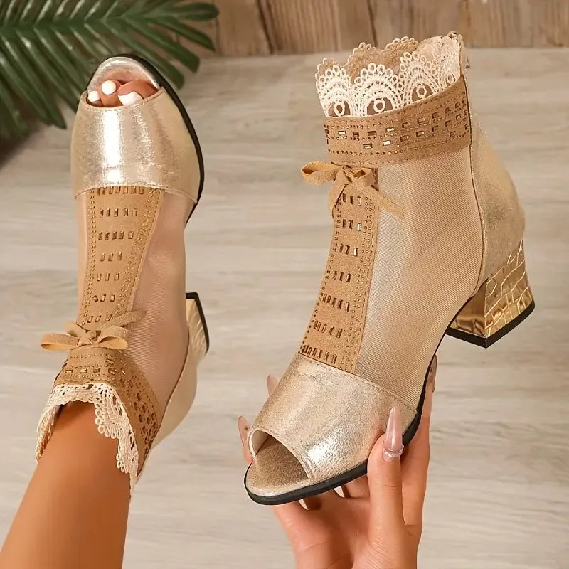 Women's Elegant Mesh Chunky Boots