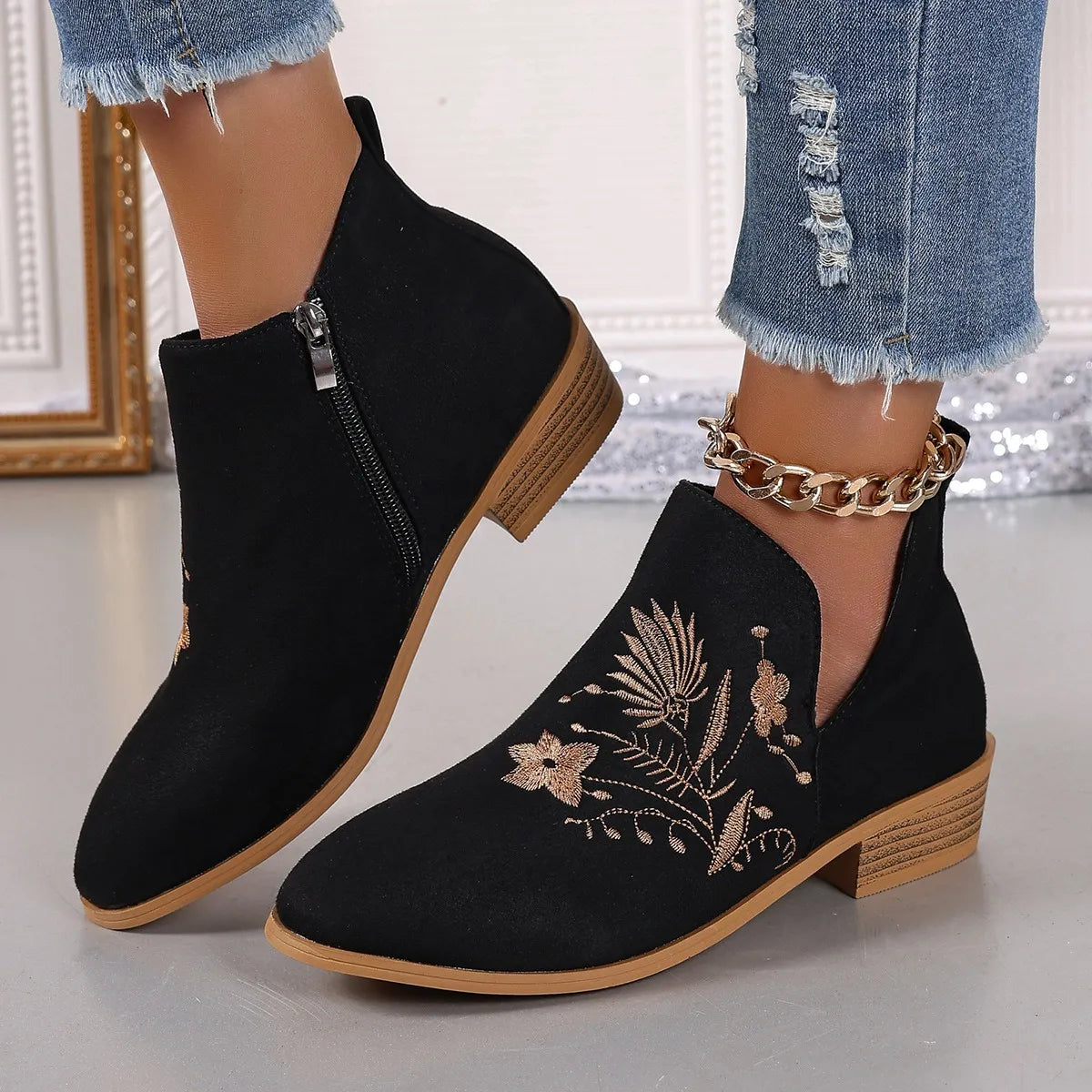 Women's Elegant Floral Ankle Boots