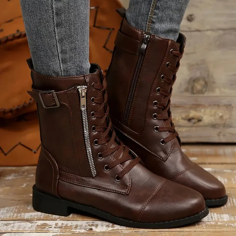 Women's Retro Chunky Sole Mid-Calf Boots