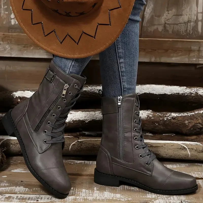 Women's Retro Chunky Sole Mid-Calf Boots